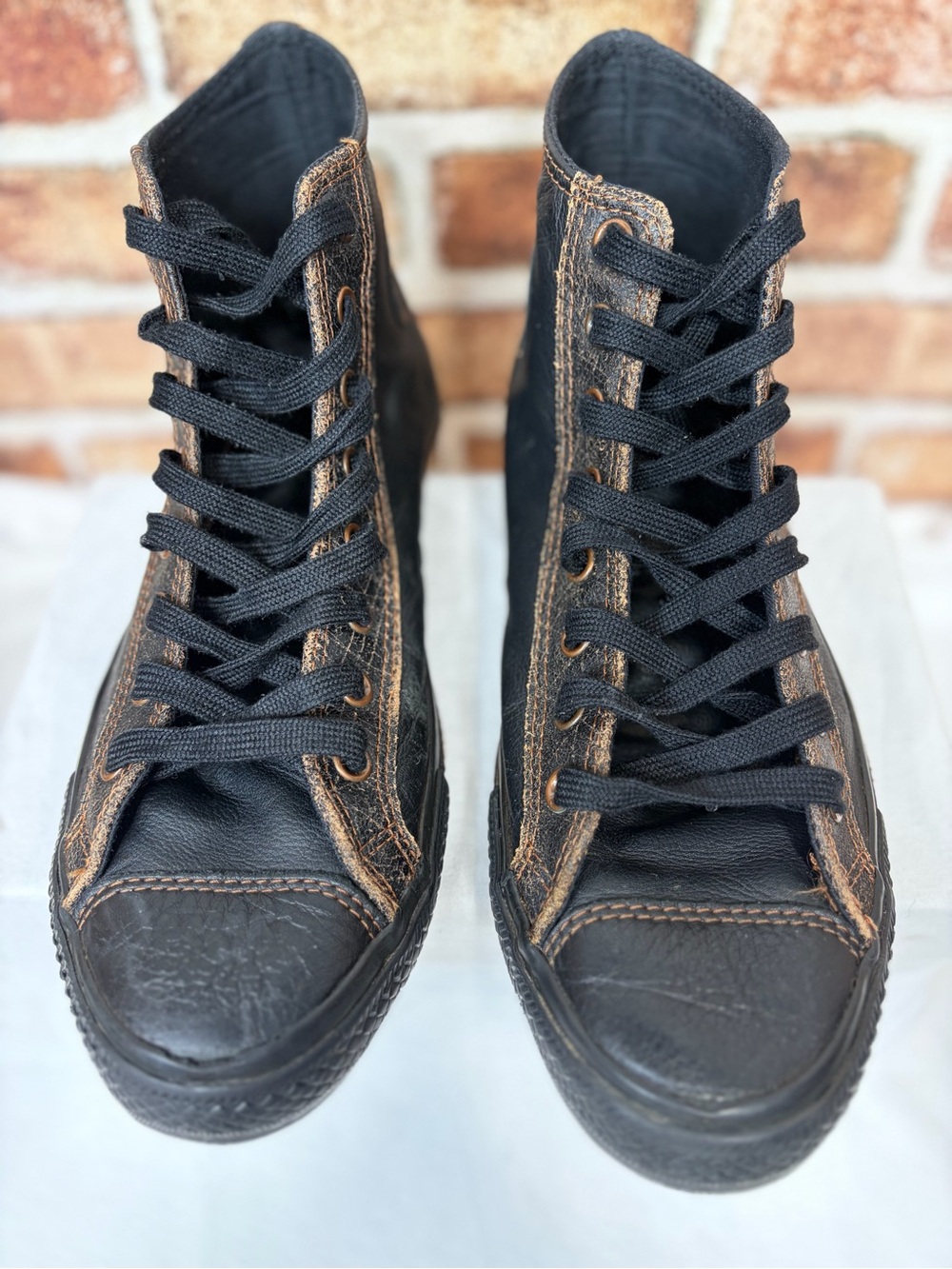 Converse Chuck Taylor All Star 1S986 Distressed Black Leather High Top Mens 10 - Picture 8 of 16